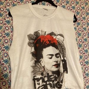 Frida khalo graphic sleeveless cut off yoga t shirt